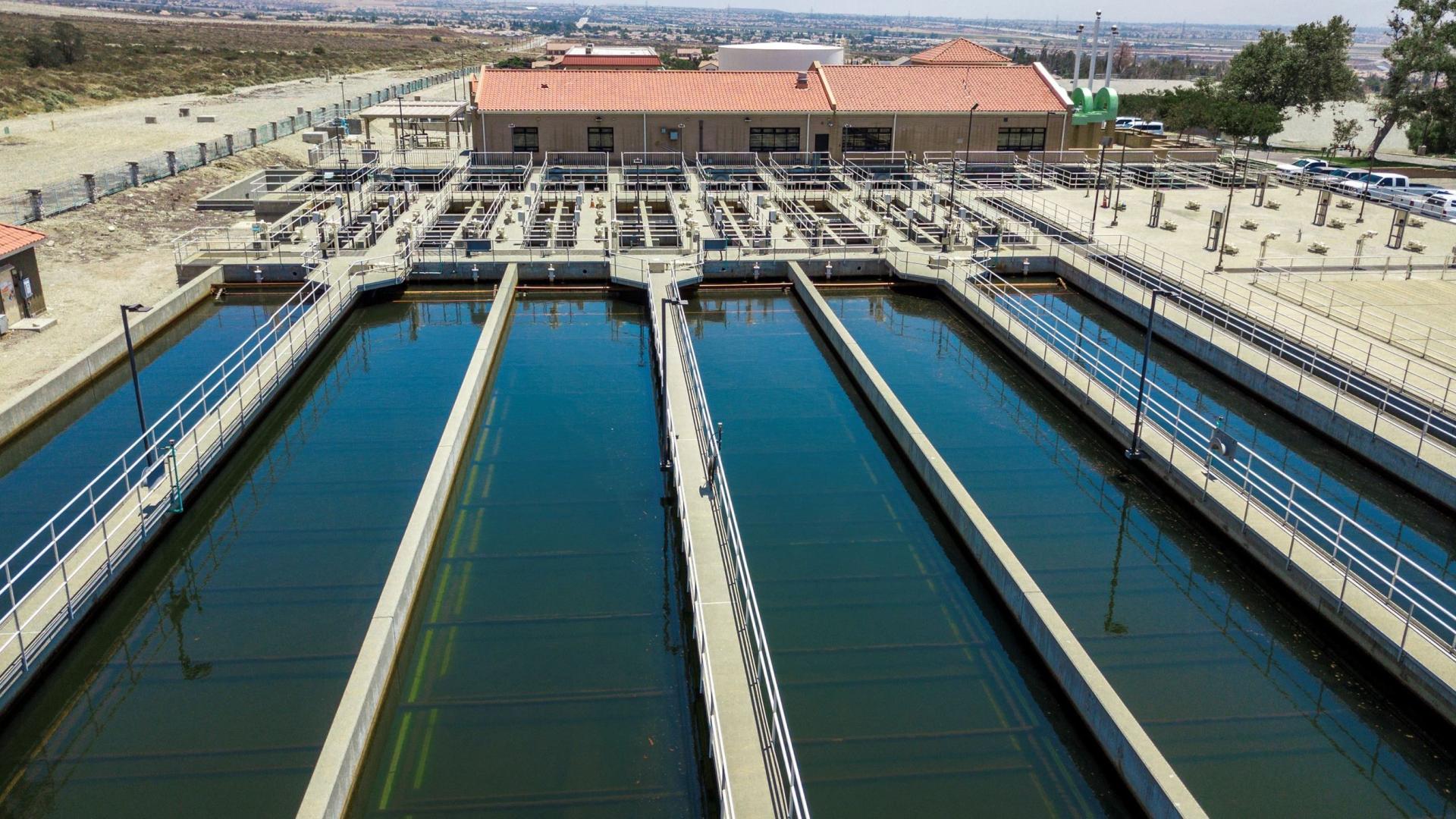 Aerial of a treatment plant with six lanes